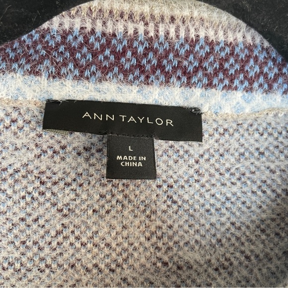Ann Taylor Sparkle Fair Isle Funnel Neck Sweater Eyelash Fabric Size Large - Picture 10 of 12